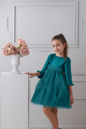 VESTIDO TUL MIKADO TURQUESA 